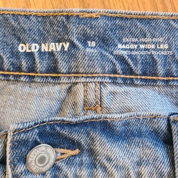 NEW NWT! OLD NAVY EXTRA HIGH-RISE BAGGY WIDE LEG JEANS RIGID DENIM sz 18 Tall - Picture 6 of 6